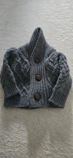 Grey Cable Knit Hooded Baby Cardigan Jumper Long Sleeve Button 0-3 Months