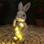 GARDEN SOLAR RABBIT STATUE ORNAMENT RESIN GARDEN DECOR PATIO BALCONY OUTDOOR