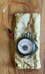 Vintage Pocket Watch Style Voltmeter with Original Cloth Pouch
