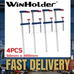 4 PACK HEAVY DUTY 300mm x 50mm F CLAMPS - GRIP HANDLE QUICK SLIDE WOOD WORKING