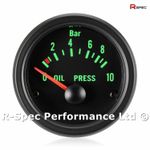 52mm Green Traditional Black Face Oil Pressure Gauge Kit With 1/8 NPT Sensor BAR