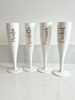 Personalised White Champagne Flutes with any colour writing, prom, birthday, hen