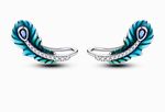 S925 Sterling Silver Blue Feather Zircon Hook Dangle Earrings Pair
