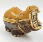 ARTESANIA RINCONADA DE ROSA HONEY BROWN & GOLD HIPPO CERAMIC Uruguay Handmade