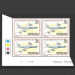 RHODESIA  1978 :  25c. Aircraft, ‘Boeing 720B’; Plate Block(4) [MNH] [SG575]
