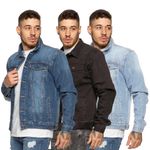 Mens Enzo Denim Jacket Trucker Jacket Classic Washed Vintage Style Coat