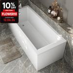 Modern Bathroom Single Ended 1700mm Straight Bath Square Acrylic White Bathtub