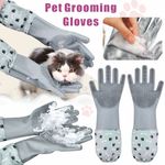 2 Pcs Deshedding Pet Grooming Glove Brush Fur Remover Mitt Dog Cat Extra Long