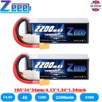 2x Zeee 4S Lipo Battery 14.8V 2200mAh 120C XT60 for Car UAV Drones Quadcopters