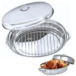 Self Basting Oval Roaster Turkey Tray Rack Stove Oven Steel Stock Pot 32/38/42cm