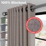 Linen Style Blackout Curtains Ready Made Eyelet Ring Top Curtain Pair Tiebacks