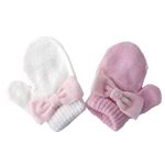 Baby Girls Velvet Bow Mittens Gloves  Spanish Knit  ~ Pesci Baby ~ White Pink