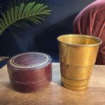 c1900 Antique Telescopic Collapsible Travel Drinking Cup Leather Case Campaign