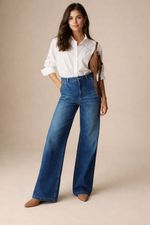 Womens M&S Denim Per Una Wide Jeans Lyocell Per Una High Rise Flared Stretch