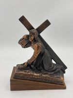 Vintage Spelter Jesus Cross Statue Figure Belgium Station of the Cross