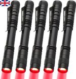 5PCS Red LED Pen Flashlights Waterproof Pocket Flashlight Clip Small Red Light