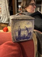 Vintage Blue and Ivory Dutch Tin Tea Container 