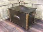 ANTIQUE ARTS & CRAFTS RIVETED COPPER & BRASS COAL BIN / BOX WITH LID