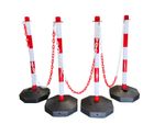 4 pcs Safety Barrier Security Stanchions with 32ft Chain Plastic Post Base Kit