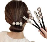 4PCS Women Magic Hair Bun Maker with Pearl, Flower Ponytail Buns Shaper Tool