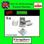 5x Silver Heatsink cooling aluminium TO220 Transistor 16x14x7mm