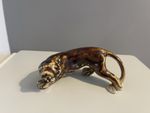 Vintage 1930s Crouching Tiger Panther Handmade Porcelain Gloss 13cm Figurine 