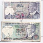 1000 and 10000 Lire Bank Notes From Turkey