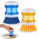 Soap Dispensing Palm Brush, 2PCS Pressing Cleaning L, Blau,grey 