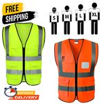 HI VIS VIZ VEST HIGH VISIBILITY WORK WAISTCOAT WITH PHONE & ID POCKETS YELLOW