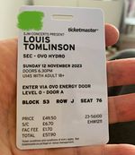 Louis Tomlinson Pair Mint Official Ticketmaster OVO Hydro Plastic Tickets 2023