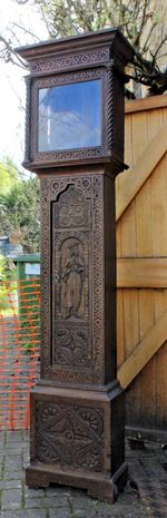Antique oak ? Carved Longcase King Stephen clock case only 80" high x 16.5x9"