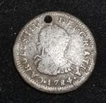 1784 Half Reale Silver Spanish Coin, King Charles III