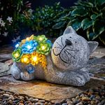 GARDEN CAT STATUE SOLAR ORNAMENT RESIN GARDEN DECOR PATIO BALCONY OUTDOOR