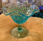 Fenton Glass Hobnail Ruffled Candy Dish Colonial Blue