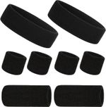8PCS Sweatband Set, Black 2 X Sport Headbands and 6 X Wristbands, Elastic Wrist