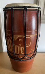 African Drum With Carved Elephants