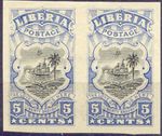 LIBERIA 1918, 5 C coat of arms, superb rare IMPERFORATED PROOF PAIR U/M