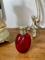 Antique Ruby Cranberry Glass Scent Perfume Salts Bottle Silver Gilt Hinged Lid