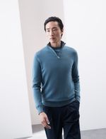 M&S - Autograph Mens Dusty Blue Knitted Funnel neck Plain Long sleeved Jumper