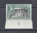 GIBRALTAR GVI 1938  1s.  BLACK AND GREEN   PERF 13½  MINT HINGED    SG 127a