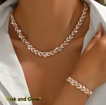 Rhinestone Pave Jewelry Gift Set Leaf Link Necklace Bracelet Women Ladies UK NEW