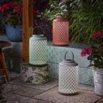 Solaire XL Metal Leaf Design Lantern Choice Of 3 Colours Green, Orange & Grey