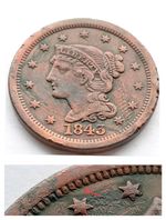 RARE 1843 Braided Hair large cent coin - N 16 variety Rarity 4