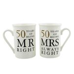 Ivory White 50th Anniversary Mr Right & Mrs Always Right Ceramic Mug Gift Set...