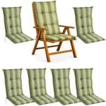 BURI 6x High-Back Seat Cushions Garden Chair Pads Green Striped