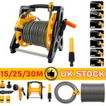 Compact Garden Hose Reel 15M 25M 30M Metres Water Pipe Standing Spray Gun Nozzle