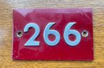 British Red Enamel Route Number Plate Raised Silver Numerals Vintage Collectable