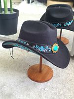 🤠 Black Felt Western Boho Country Cowboy Hat Blue Wide Brim One Size Unisex 🤠