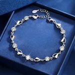 925 Sterling Silver Crystal Heart Linked Charm Bracelet Women Girls Jewellery UK