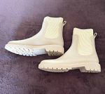 Top Staka Beige Sock Ankle Rain Boots Waterproof Chelsea Wellies UK 8 EUR 41 New